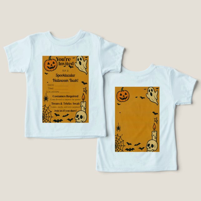 Camiseta Spooky Halloween Bash Invite | Fantasmas e Jogos (Design Frente e Verso)