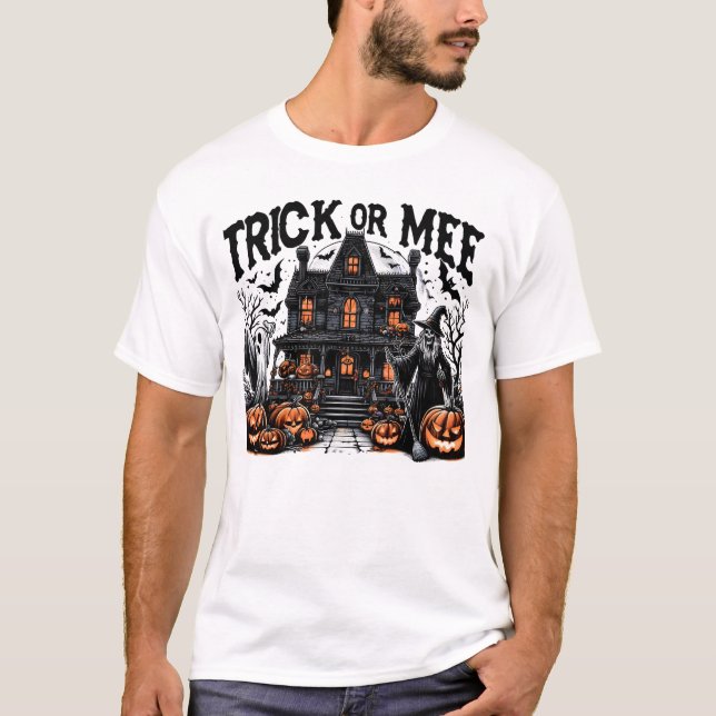 Camiseta Spooky Halloween se reunindo com abóboras (Frente)