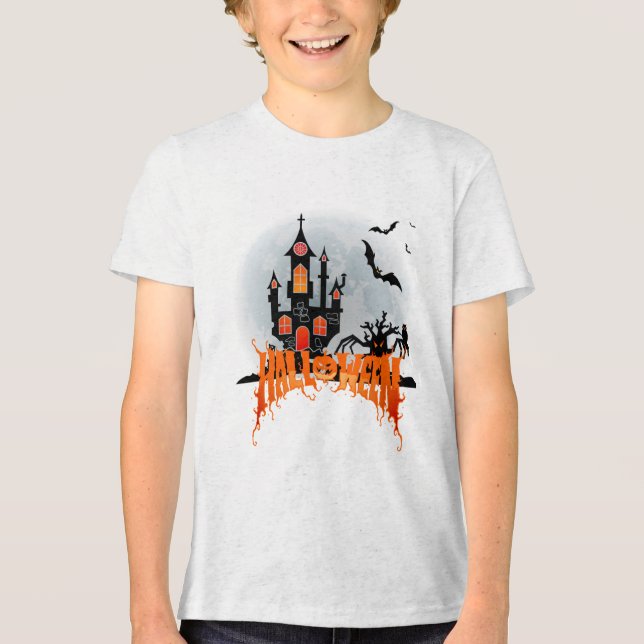 Camiseta Spooky Haunted Castle Halloween Youth Bats Trick  (Frente)