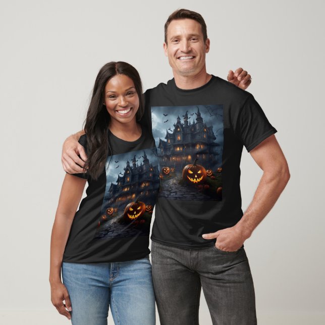 Camiseta Spooky Haunted House e Jack-O-Lanterns Unisex (Unissex)