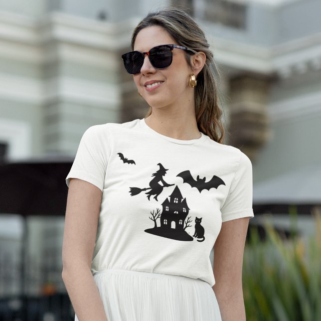 Camiseta Spooky Haunted House & Witch Silhouette | (Criador carregado)