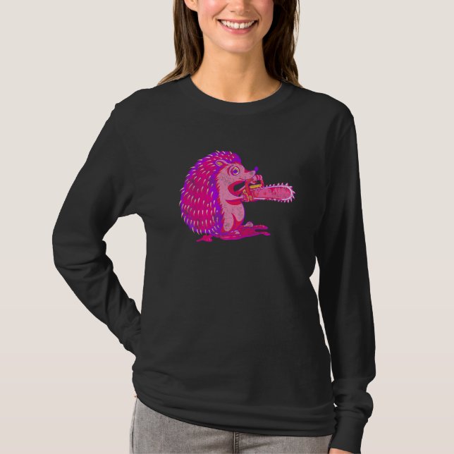 Camiseta Spooky Hedgehog Vaporwave Creepy Animal Chainsaw H (Frente)