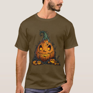 Camiseta Spooky Jack O’Lantern Pumpkin com Olhos Brilhantes