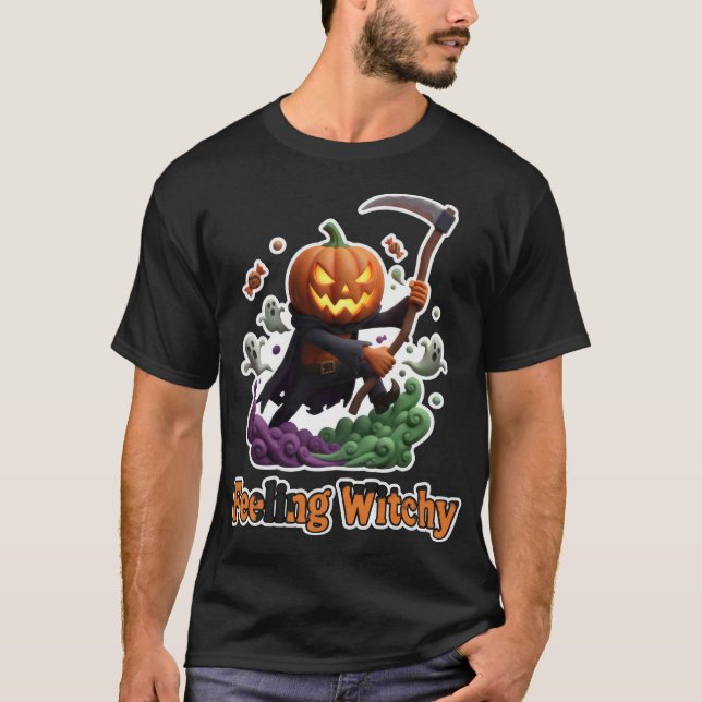 Camiseta Spooky jackolantern grim reaper with ghosts and ca (Frente)