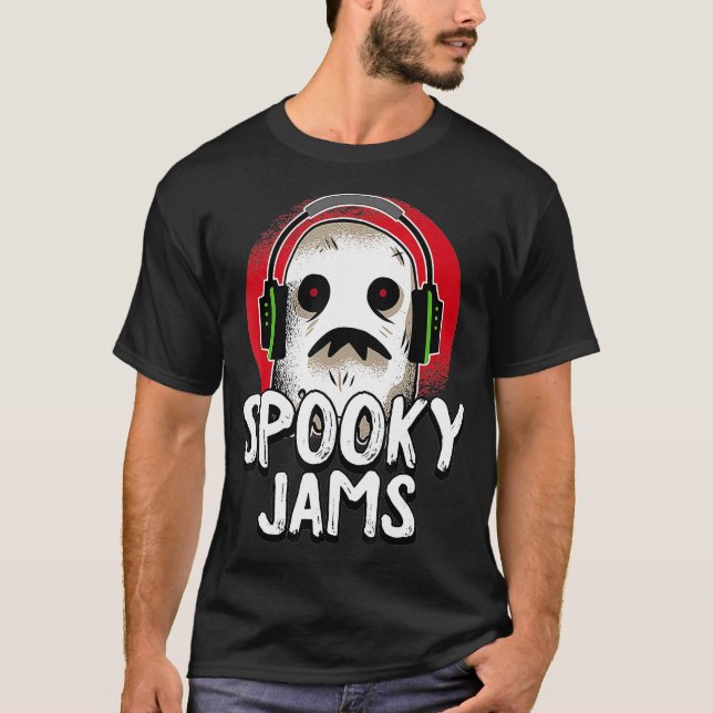 Camiseta Spooky Jams Lazy Halloween Costume Ghost DJ Creepy (Frente)