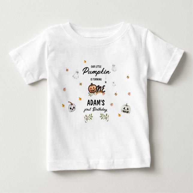 Camiseta Spooky Little Pumpkin First Birthday (Frente)