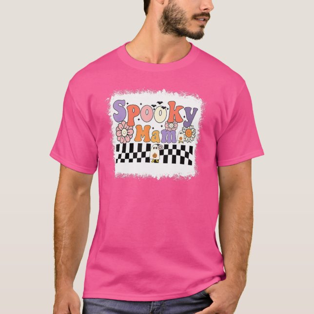 Camiseta Spooky Mama Floral Ghost Boo Mãe E Mini Combinação (Frente)