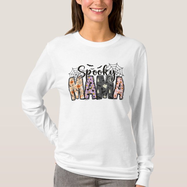 Camiseta Spooky Mama – Halloween Fofo para Mães (Frente)