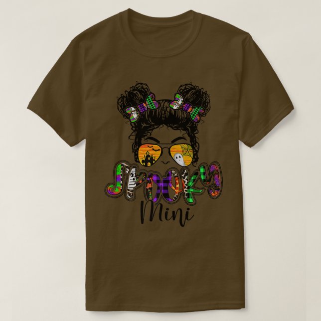 Camiseta Spooky Mini Halloween Messy Bun Mimi neta (Frente do Design)