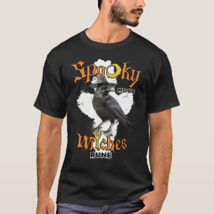 Camiseta Spooky Moon Bruxas Algiz Rune Crow Místico