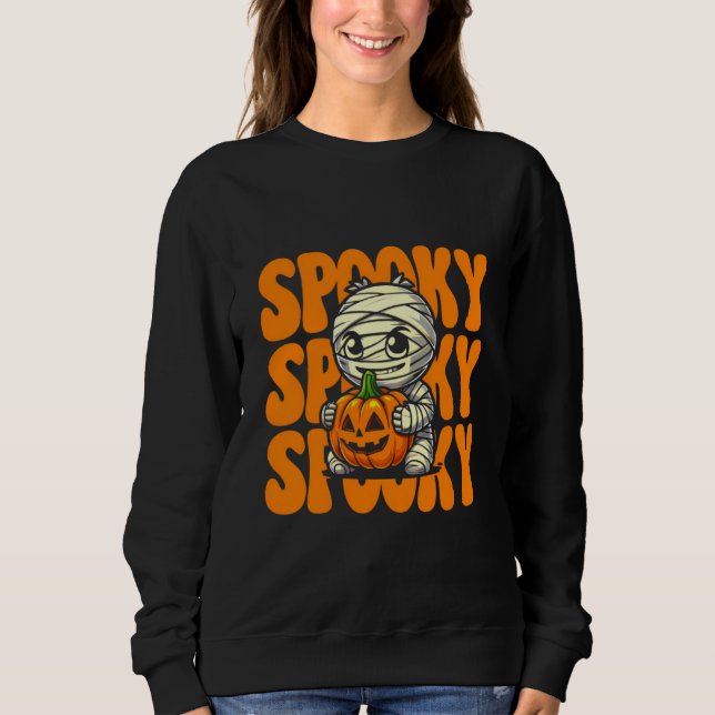 Camiseta Spooky Mummy Hugging Pumpkin Halloween (Frente)