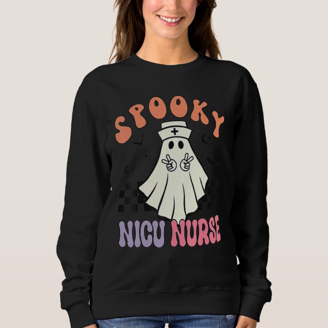 Camiseta Spooky NICU Nurse Halloween Ghost Retro RN Neonata (Frente)