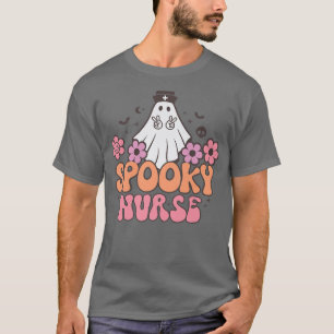 Camiseta Spooky Nurse Retro Groovy Cute Ghost Halloween Sch