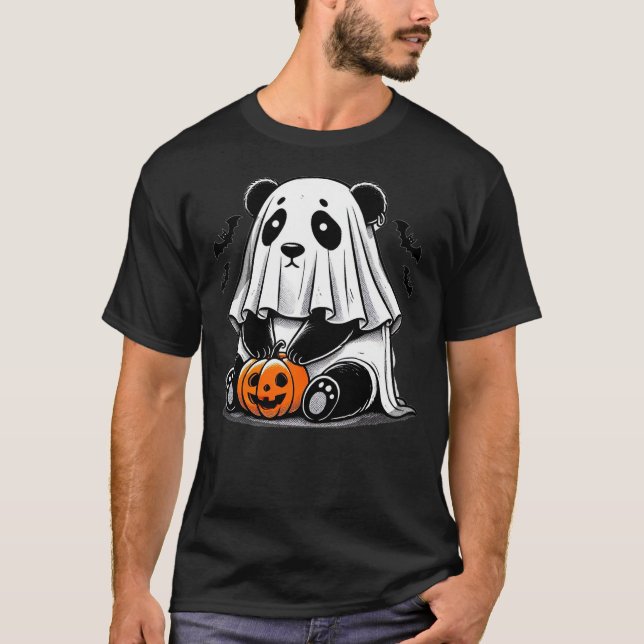 Camiseta Spooky Panda Wearing A Ghost Halloween Costume Fun (Frente)