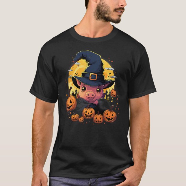 Camiseta Spooky Pig Witch Halloween (Frente)
