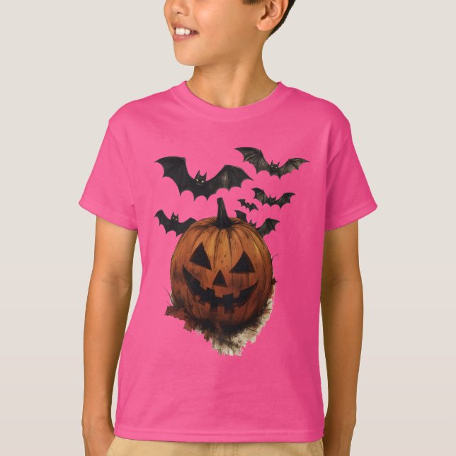 Camiseta Spooky Pumpkin & Bats Halloween Art (Frente)