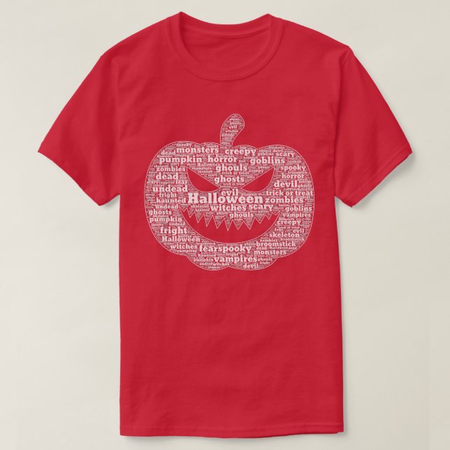 Camiseta Spooky Pumpkin Face  Halloween Wordcloud  (Frente do Design)