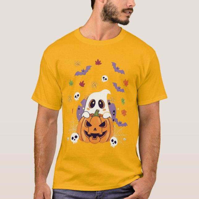 Camiseta Spooky Pumpkin & Spider Autumn Design - Halloween (Frente)