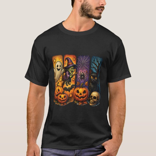 Camiseta Spooky Retro Ghost Witch Dia de as Bruxas engraçad (Frente)