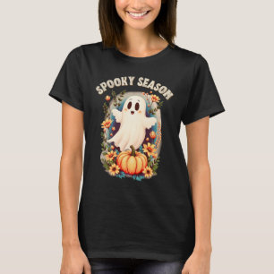 Camiseta Spooky Season Cute Ghost Floral Retro