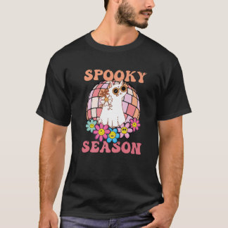 Camiseta Spooky Season Ghost Cat Retro Vintage Hallo