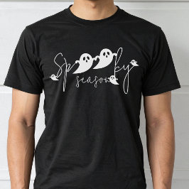Camiseta Spooky Season Ghost Formas Typografia Halloween