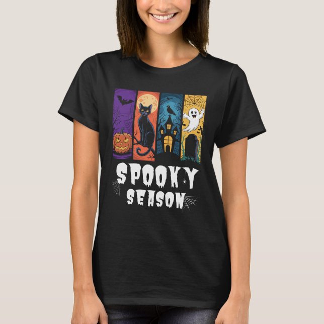 Camiseta Spooky Season Halloween Black Ghost Haunted (Frente)