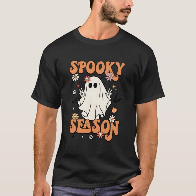 Camiseta Spooky Season Halloween Py Ghost Pumpkin (Frente)