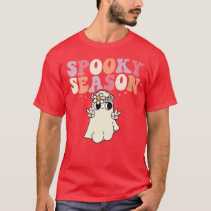 Camiseta Spooky Season Retro Groovy Floral Ghost Halloween