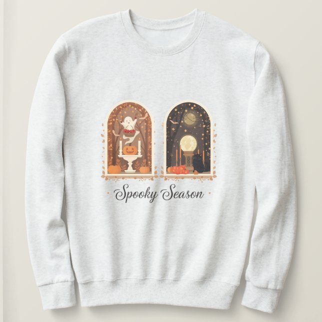 Camiseta Spooky Season Sweatshirt | Cute Ghost & Pumpkin  (Frente do Design)