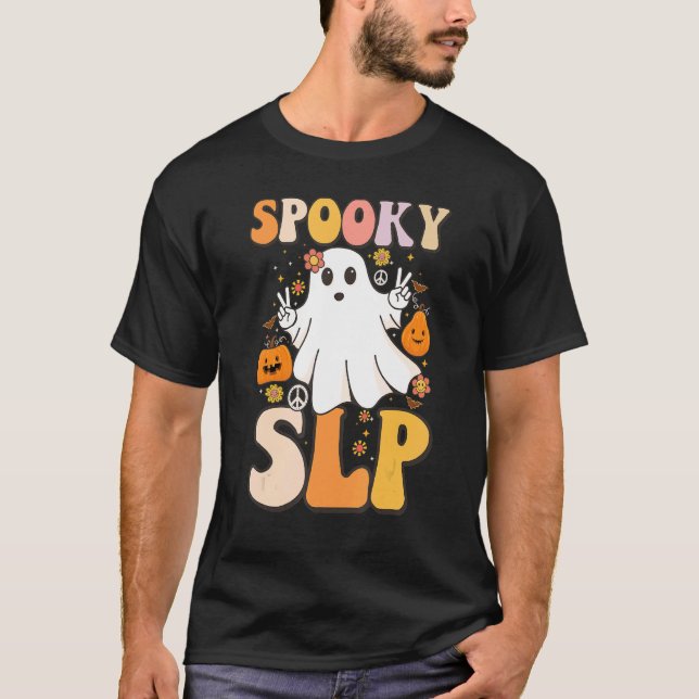 Camiseta Spooky SLP Groovy Halloween Language Pathol (Frente)
