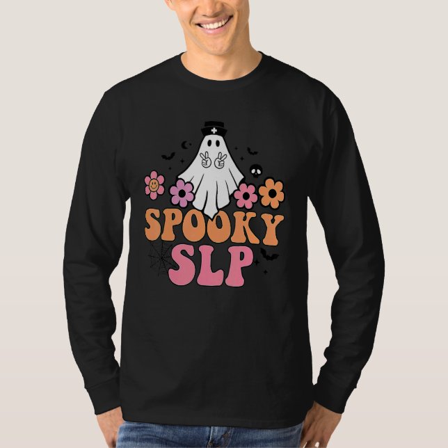 Camiseta Spooky SLP Speech Language Pathologist Ghost Hallo (Frente)
