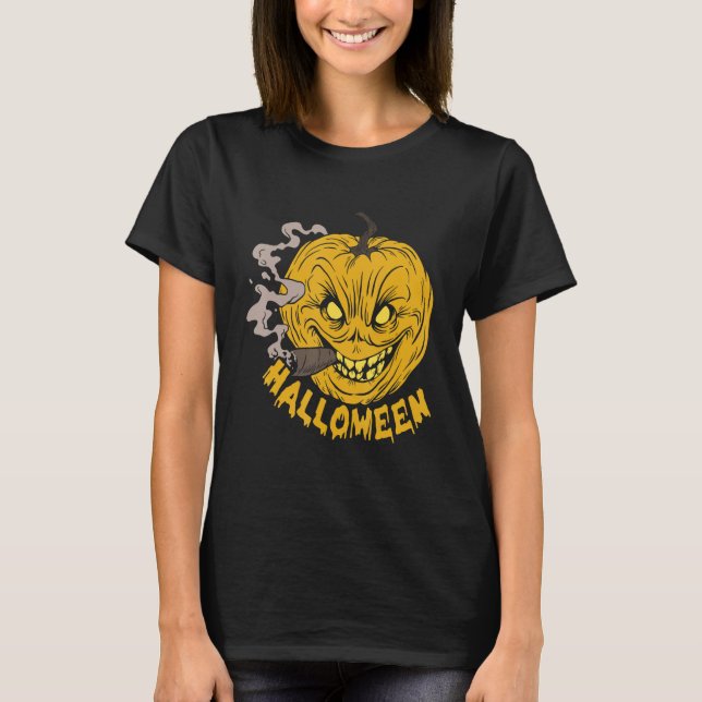 Camiseta Spooky Smoker Pumpkin Smoking Pumpkin Halloween Co (Frente)