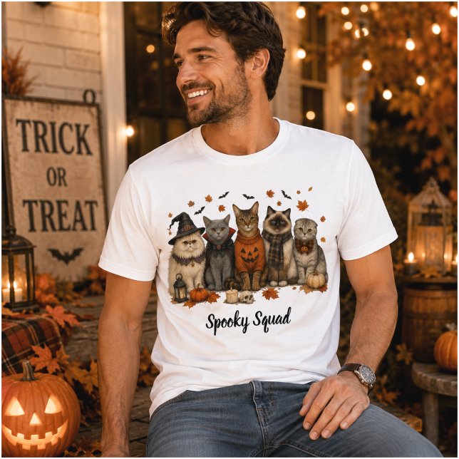 Camiseta Spooky Squad Halloween Cats Illustration (Criador carregado)