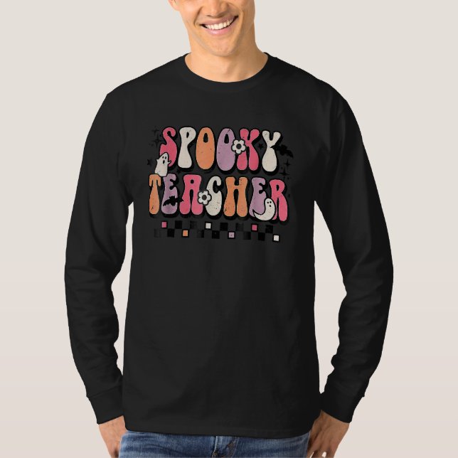 Camiseta Spooky Teacher Groovy Halloween Trick Or Teach Tea (Frente)