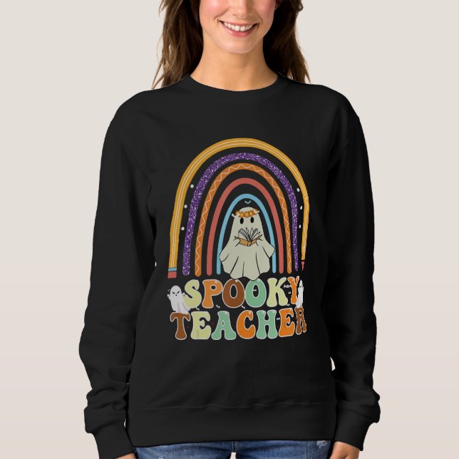 Camiseta Spooky Teacher Groovy Retro Ghost Teacher Hallowee (Frente)