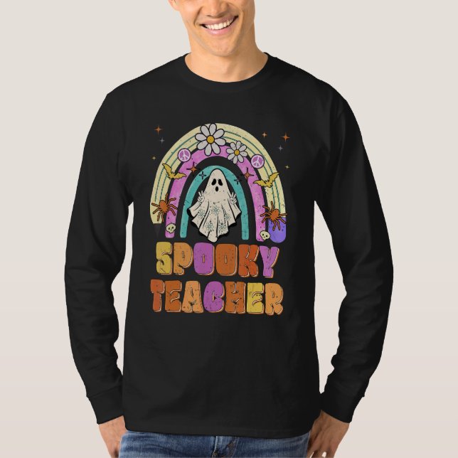 Camiseta Spooky Teacher Retro Spooky Floral Ghost Hippie Ha (Frente)