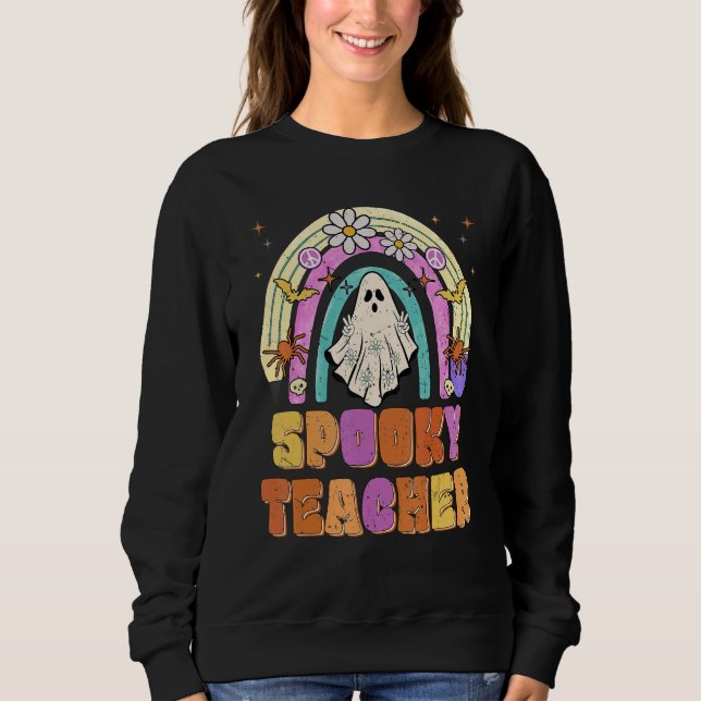 Camiseta Spooky Teacher Retro Spooky Floral Ghost Hippie Ha (Frente)