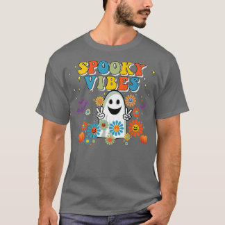 Camiseta Spooky Vibes Cute Halloween Peace 70s Retro Premiu