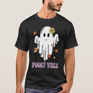 Camiseta Spooky Vibes Groovy Flower Ghost Halloween Spooky