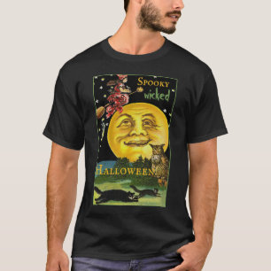 Camiseta Spooky Vintage Halloween Moon Assistindo Bruxa