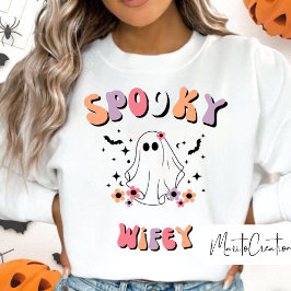 Camiseta Spooky Wifey, Retro Floral Ghost, Halloween Wifey