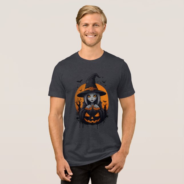 Camiseta Spooky Witch with Jack-o’-Lantern Art (Frente Completa)