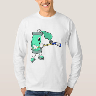 Camiseta spray de gelo no hóquei de gelo com bastão de hóqu