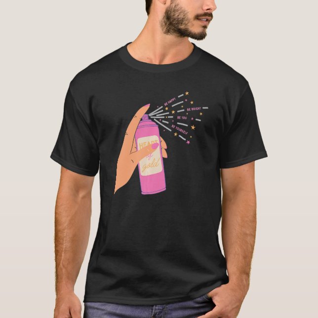 Camiseta Spray Sparkle em mãos Coração Seja Feliz Seja Bril (Frente)