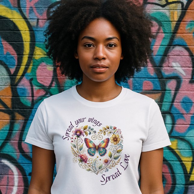 Camiseta Spread your Wings, Spread Love - Floral Butterfly (Criador carregado)