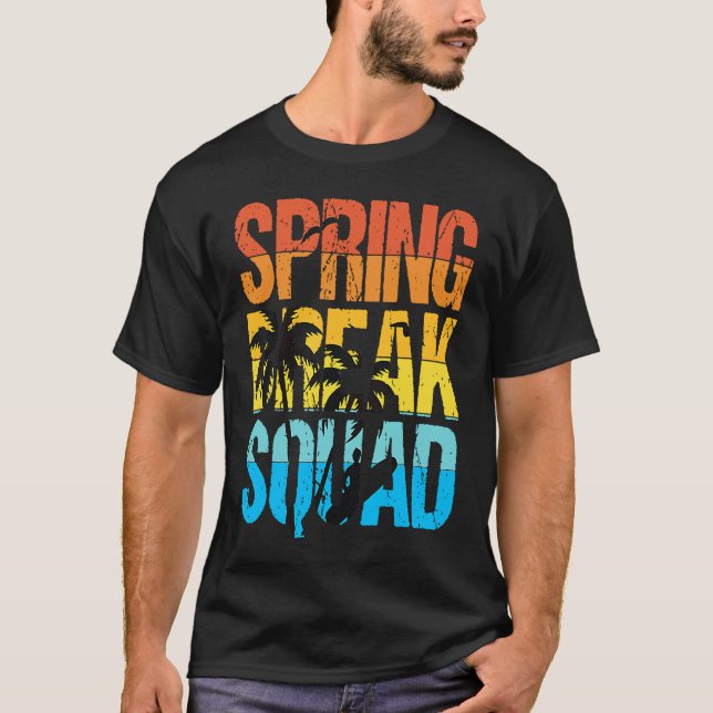Camiseta Spring Break Squad Beach Surfer Palm Tree Artwork (Frente)