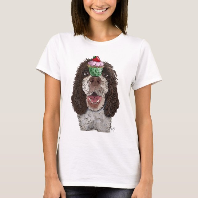 Camiseta Springer Spaniel com Cupcake (Frente)