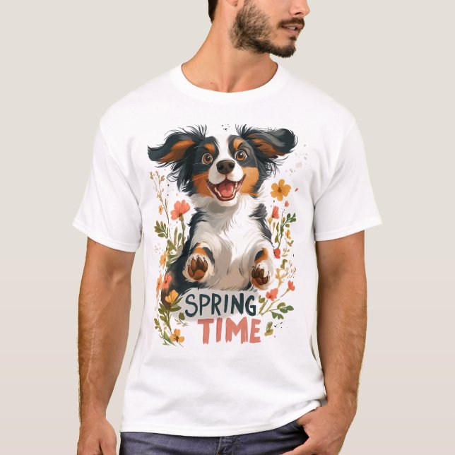Camiseta Springer Spaniel - Design de desenho de Primavera (Frente)