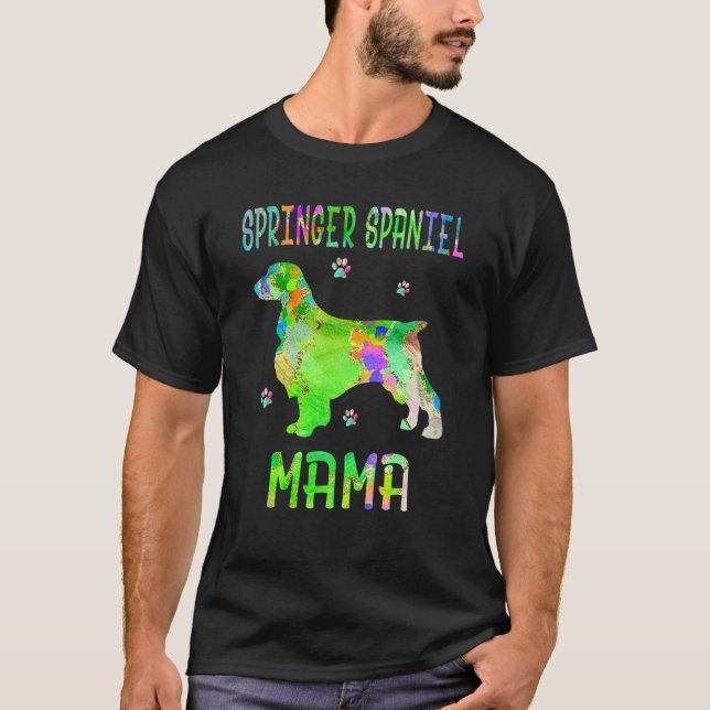 Camiseta Springer Spaniel Mama Colorida Mãe (Frente)